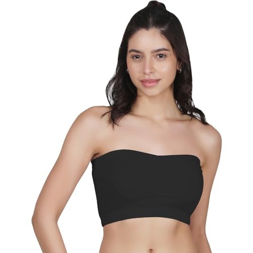 DChica Black Tube Bra for Women's, Cotton Padded Bra, Full Coverage, Non-Wired Women's T-Shirt Gym Bra, Seamless Padded Bra Without Strap Training Bras (Pack of 1) - Image 1