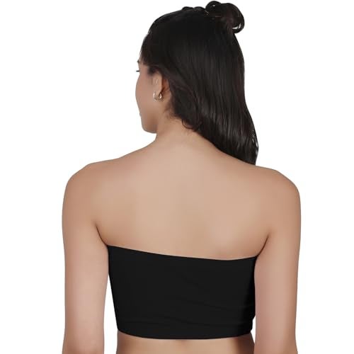 DChica Black Tube Bra for Women's, Cotton Padded Bra, Full Coverage, Non-Wired Women's T-Shirt Gym Bra, Seamless Padded Bra Without Strap Training Bras (Pack of 1) - Image 3