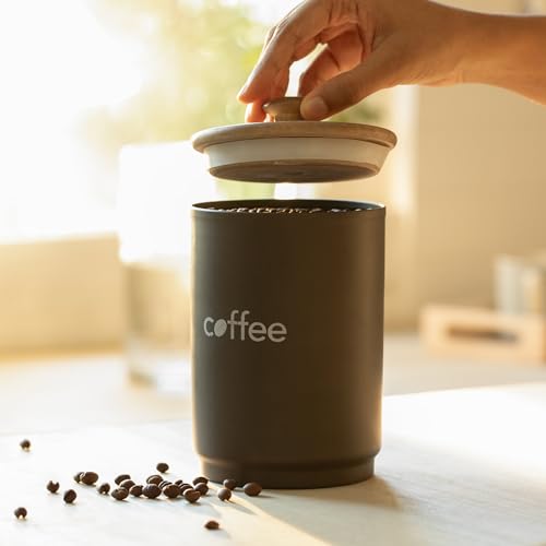 Ellementry Charcoal Brown Coffee Jar with Lid, Rustic Airtight Storage Container for Tea, Coffee, Sugar, Snacks for Kitchen use, Organizer for Countertop & Pantry Use (11 x 11 x 18 cm) - Image 2