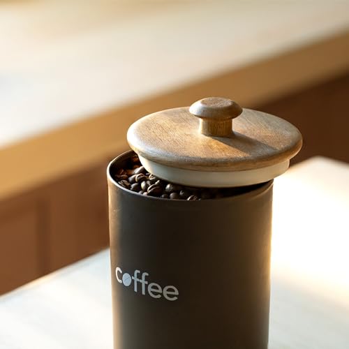 Ellementry Charcoal Brown Coffee Jar with Lid, Rustic Airtight Storage Container for Tea, Coffee, Sugar, Snacks for Kitchen use, Organizer for Countertop & Pantry Use (11 x 11 x 18 cm) - Image 3
