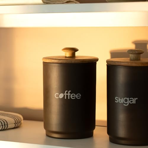 Ellementry Charcoal Brown Coffee Jar with Lid, Rustic Airtight Storage Container for Tea, Coffee, Sugar, Snacks for Kitchen use, Organizer for Countertop & Pantry Use (11 x 11 x 18 cm) - Image 4