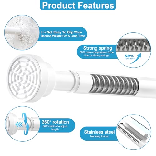 QINGYUN Tension Curtain Rod 31 to 75 Inch Spring Tension Rod for Windows Adjustable Curtain Rod No Drilling Expandable Pressure Curtain Rod Tension Rods for Window,Bathroom,Kitchen,Doorway - Image 4
