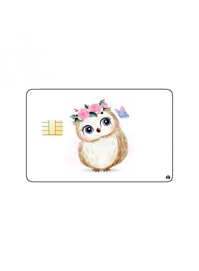 RKN PRINTED BANK CARD STICKER Cute Owl Drawing With Pink Roses - Image 1