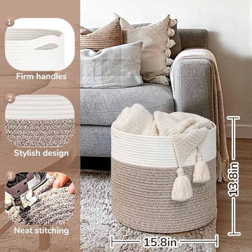 Goodpick 15.8 x 15.8 x 13.8 Inches Blanket Basket - Cotton Rope Baskets for Blankets & Toys, Nursery & Living Room Decor (Soft Material Design) - Image 3