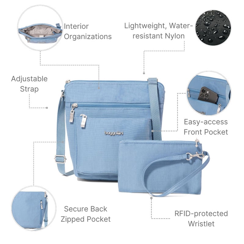 Baggallini Pocket Crossbody Bags for Women 8x8 Small Lightweight Nylon Water-Resistant Travel Purse W/RFID Wristlet - Image 3