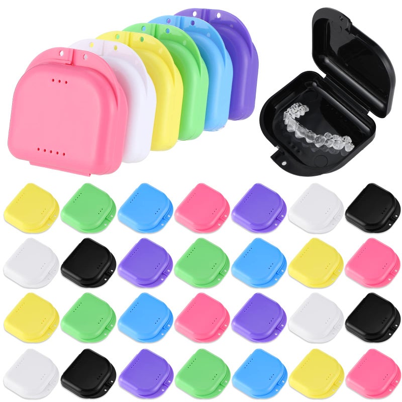 Youyole 32 Pieces Retainer Case with Vent Holes Mouth Guard Container Case Dental Storage Container Multicolor Dental Retainer Box for Office Travel Household (Classic Color) - Image 1