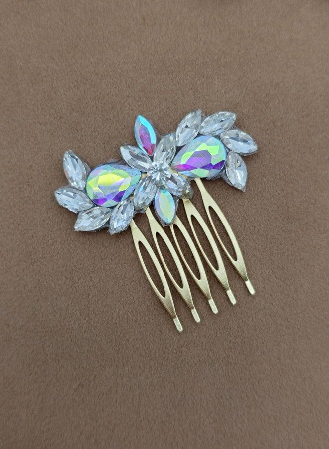 Twinsho Crystal Hair Comb with Iridescent Rhinestones, Gold Metal, Bridal Hair Accessory, Wedding Diamond Hair Comb for Women - Image 2