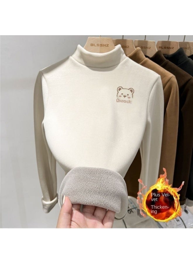 Boys And Girls Velvet Thickeneded Bottoming Tops Autumn And Winter Baby Half Turtleneck Warm Clothes Medium And Large Kidsren's Long-sleeved T-shirts - Image 2