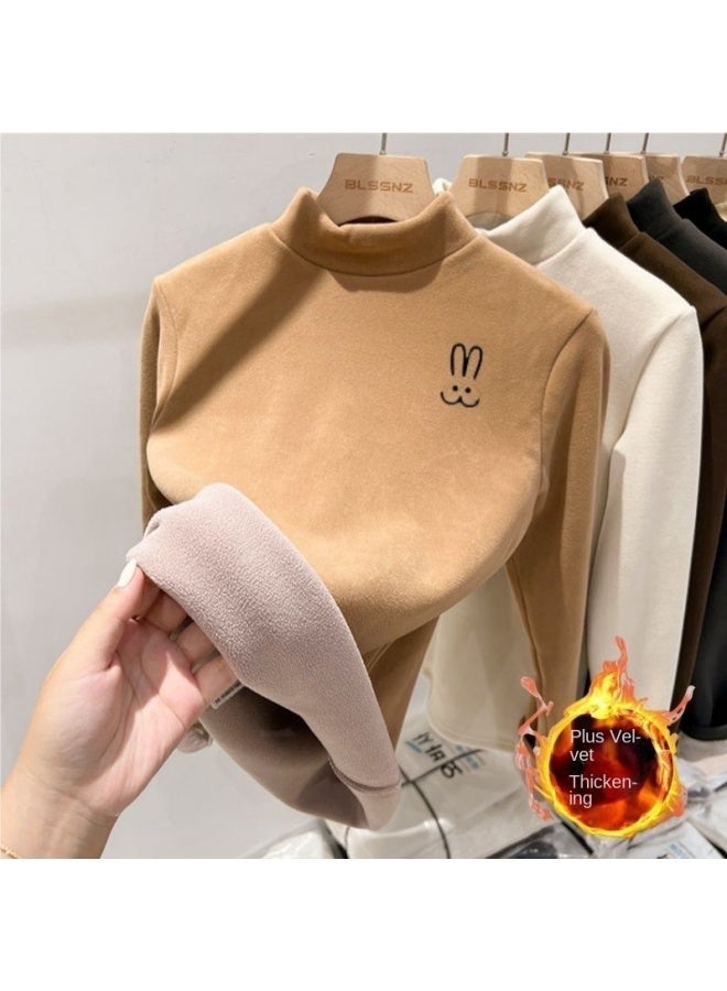 Boys And Girls Velvet Thickeneded Bottoming Tops Autumn And Winter Baby Half Turtleneck Warm Clothes Medium And Large Kidsren's Long-sleeved T-shirts - Image 3