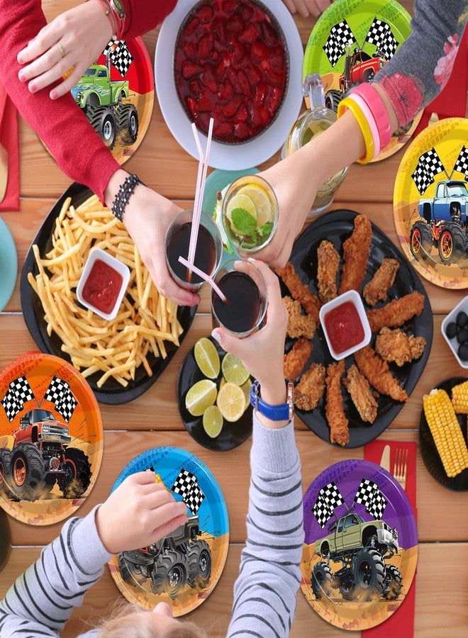 CHUNNIN Monster Truck Party Decorations - 60pcs Disposable Dessert Plates, Truck Theme, 7 inch, for Truck Themed Birthday Party Supplies - Image 4