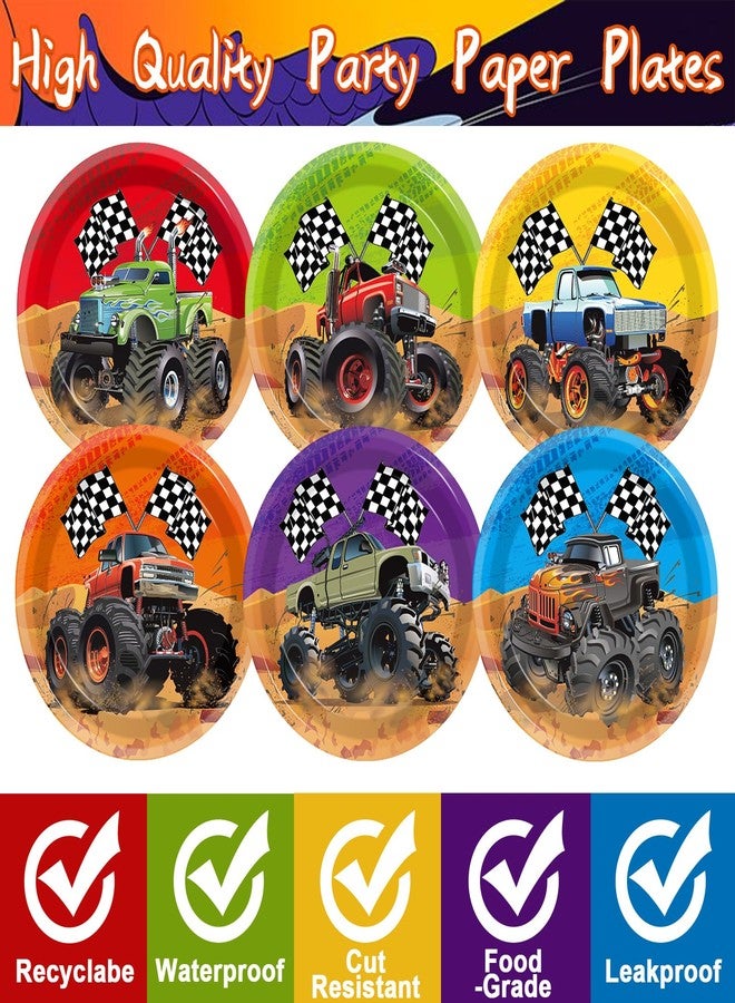 CHUNNIN Monster Truck Party Decorations - 60pcs Disposable Dessert Plates, Truck Theme, 7 inch, for Truck Themed Birthday Party Supplies - Image 3