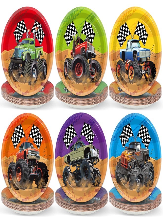 CHUNNIN Monster Truck Party Decorations - 60pcs Disposable Dessert Plates, Truck Theme, 7 inch, for Truck Themed Birthday Party Supplies - Image 1