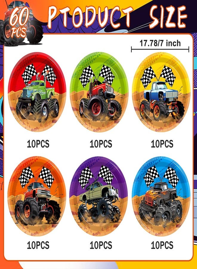CHUNNIN Monster Truck Party Decorations - 60pcs Disposable Dessert Plates, Truck Theme, 7 inch, for Truck Themed Birthday Party Supplies - Image 2