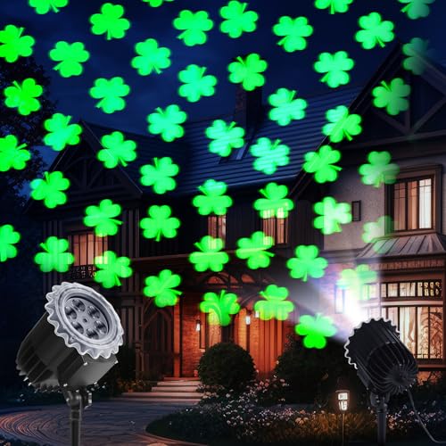Lingvee Outdoor St. Patrick's Day Projector Light with 1 Film Slides LED Irish Shamrock Projector Lights Reflectors Waterproof Landscape Decorative Lighting for Holiday Party Decor(Irish) - Image 1