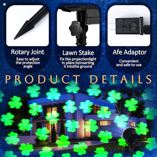 Lingvee Outdoor St. Patrick's Day Projector Light with 1 Film Slides LED Irish Shamrock Projector Lights Reflectors Waterproof Landscape Decorative Lighting for Holiday Party Decor(Irish) - Image 4