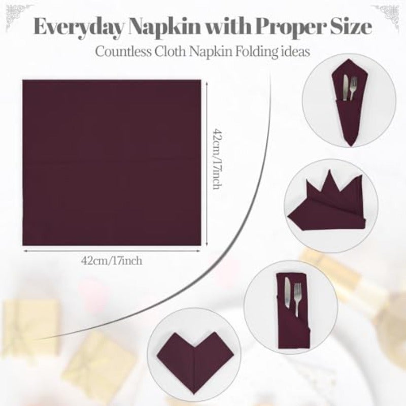 PLOYMONO Burgundy Cloth Napkins - 8 Pack 17" x 17" Polyester Dinner Napkins Heavy Duty 180 GSM Cloth Napkins with Hemmed Edges - Great for Restaurants Weddings Parties Banquets Dinner - Image 5