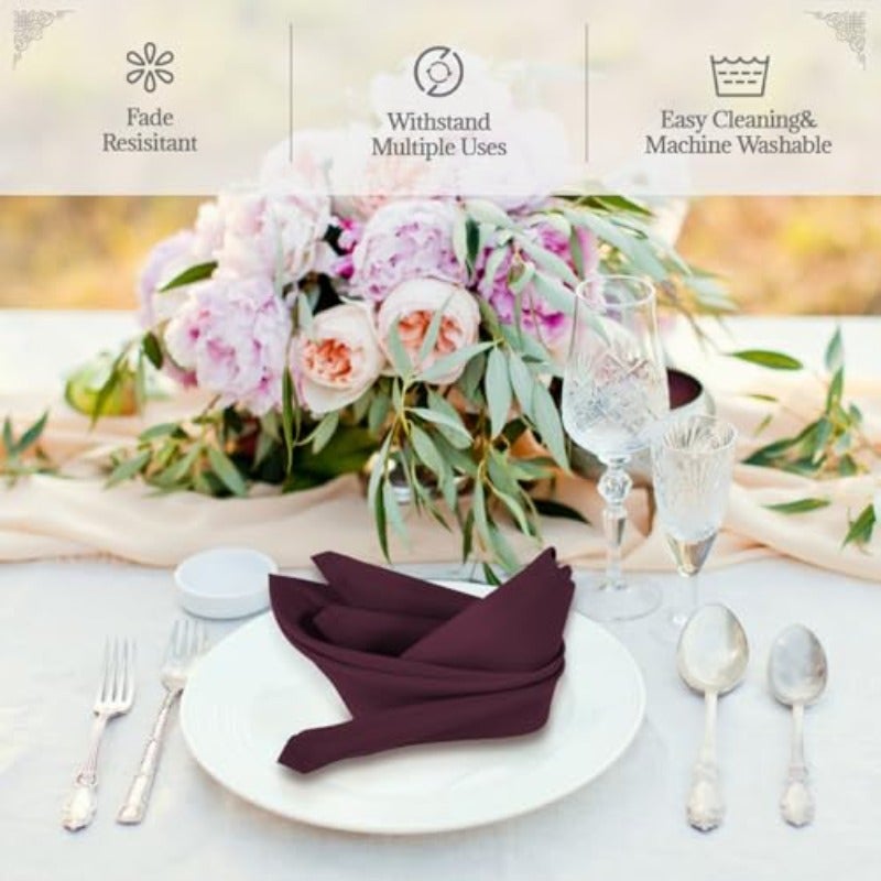 PLOYMONO Burgundy Cloth Napkins - 8 Pack 17" x 17" Polyester Dinner Napkins Heavy Duty 180 GSM Cloth Napkins with Hemmed Edges - Great for Restaurants Weddings Parties Banquets Dinner - Image 2