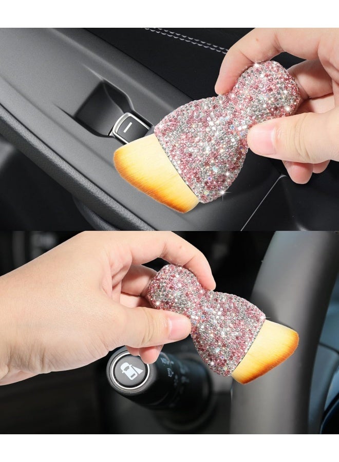 Car Detailing Brush,Car Interior Dust Sweeping Soft Brush,Bling Car Accessories for Women,Car Interior Cleaning Tool with Diamond,Auto Interior Dust Brush for Dashboard(Pink) - Image 5
