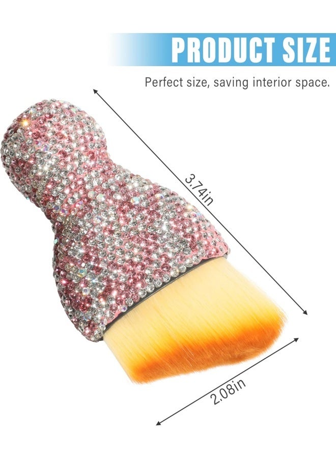 Car Detailing Brush,Car Interior Dust Sweeping Soft Brush,Bling Car Accessories for Women,Car Interior Cleaning Tool with Diamond,Auto Interior Dust Brush for Dashboard(Pink) - Image 2