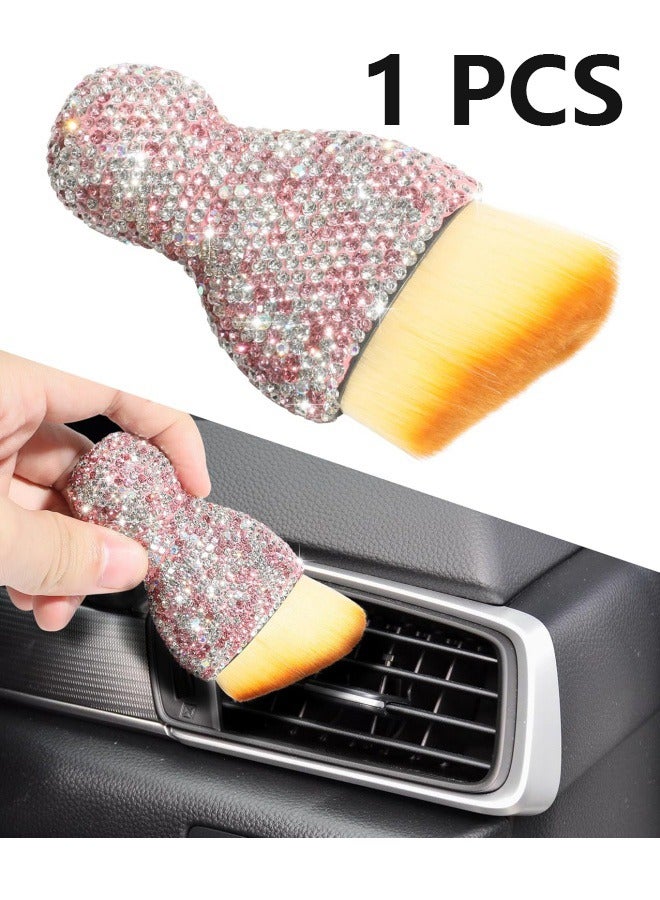 Car Detailing Brush,Car Interior Dust Sweeping Soft Brush,Bling Car Accessories for Women,Car Interior Cleaning Tool with Diamond,Auto Interior Dust Brush for Dashboard(Pink) - Image 1