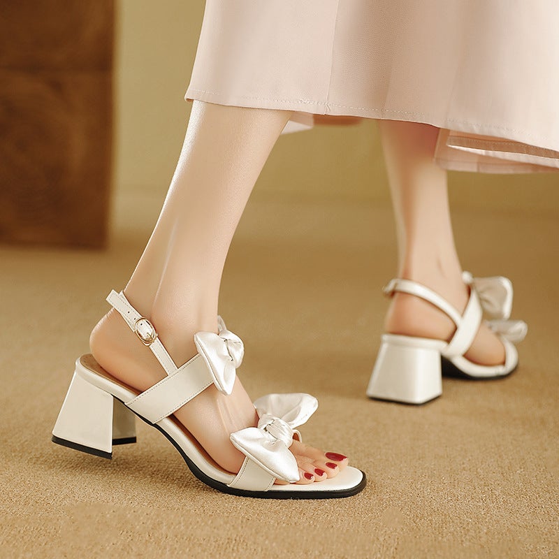 2024 Summer Sweet Bow High Heel 32-48 Size Square Head Buckle All-Match Women'S Sandals - Image 4