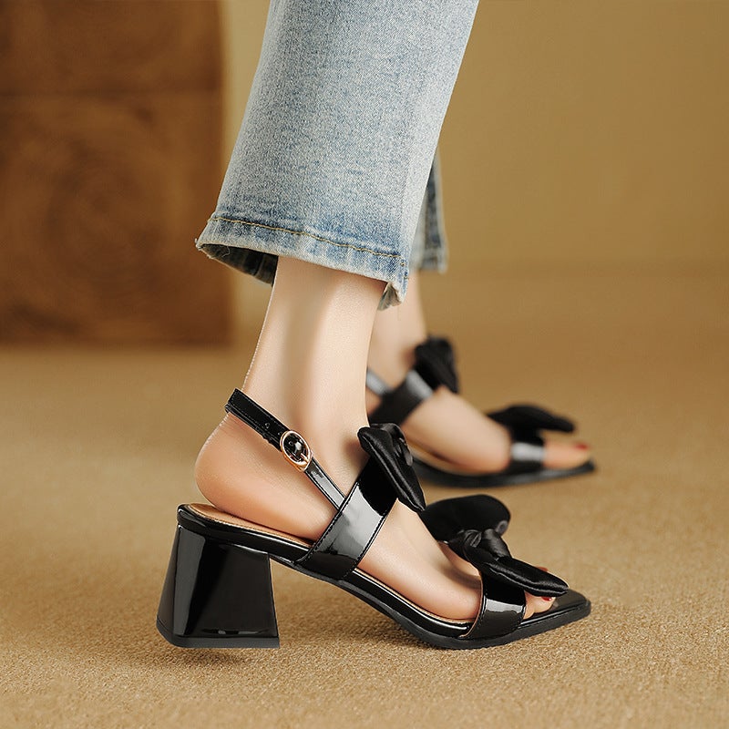 2024 Summer Sweet Bow High Heel 32-48 Size Square Head Buckle All-Match Women'S Sandals - Image 3