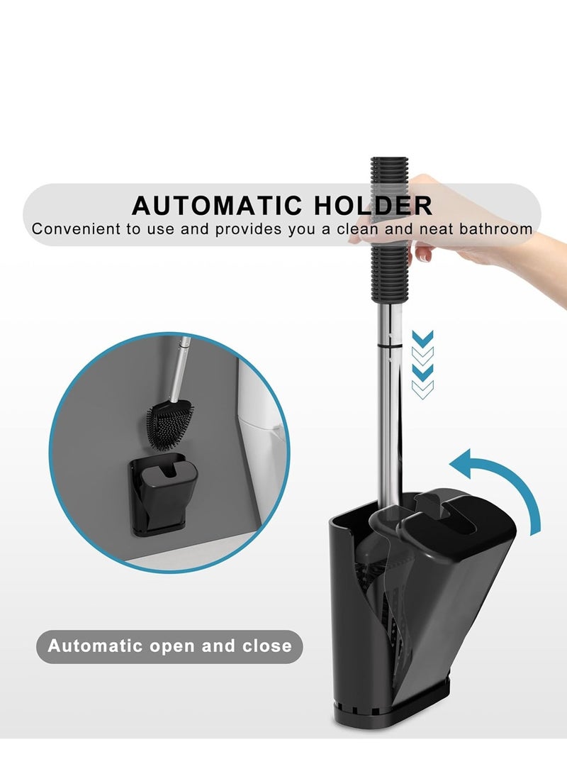 KASTWAVE Silicone Toilet Brush and Holder Set Automatic Toilet Bowl Brushes with Ventilation Slots Base for Bathroom Storage and Organization Compact Size Cleaning Supplies Toilet Cleaner Brush  - Image 2