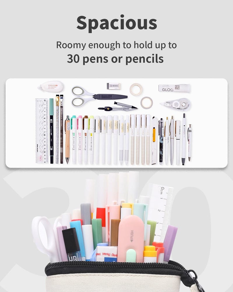 Sooez Standing Pencil Case, Cute Stand up Pencil Pouch, Telescopic Pen Pouch, Portable Pencil Holder, Kawaii Stand up Pencil Case, Spacious Pencil Pouch Bag for School Office Supplies, Beige Panda - Image 3