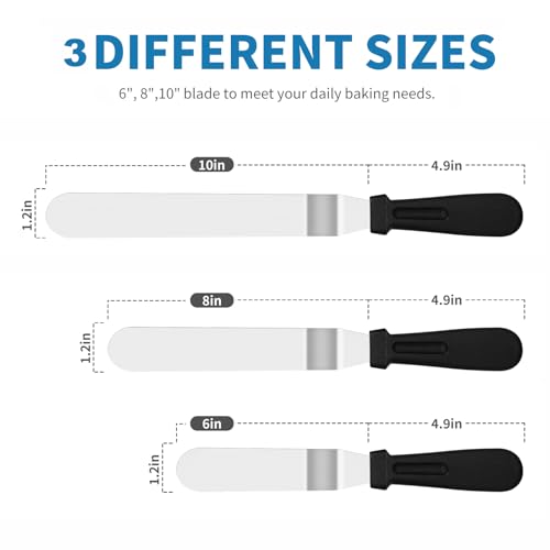 XEKIGU 3 PCS Icing Spatulas, Offset Spatula, Stainless Steel Cake Decorating Spatulas Set 6/8/10 inch Professional Angled Cake Spatula Plastic Frosting Handle for Home, Kitchen or Bakery by XEKIGU - Image 2
