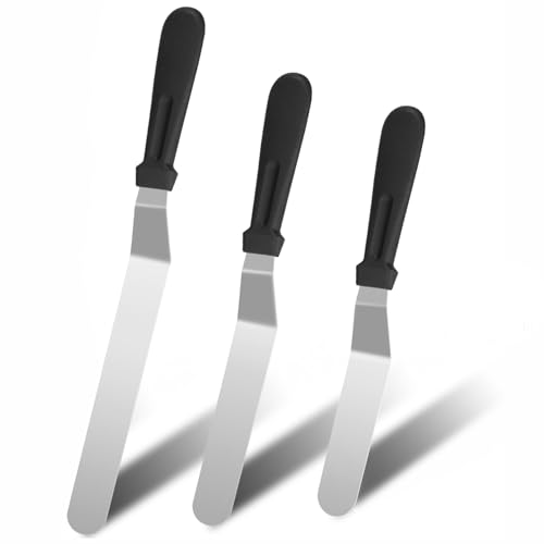 XEKIGU 3 PCS Icing Spatulas, Offset Spatula, Stainless Steel Cake Decorating Spatulas Set 6/8/10 inch Professional Angled Cake Spatula Plastic Frosting Handle for Home, Kitchen or Bakery by XEKIGU - Image 1