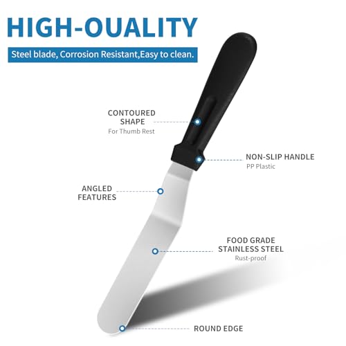 XEKIGU 3 PCS Icing Spatulas, Offset Spatula, Stainless Steel Cake Decorating Spatulas Set 6/8/10 inch Professional Angled Cake Spatula Plastic Frosting Handle for Home, Kitchen or Bakery by XEKIGU - Image 3