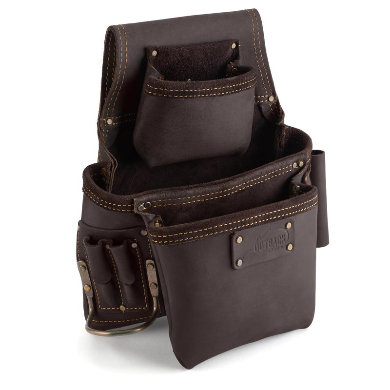 OX Tools Pro Oil Tanned Leather LeftHanded Fastener Tool Pouch with Hammer Loop Double Stitched Tool Pouch with Large Belt Tunnel for 2 to 3 Inch Leather Tool Belts OXP263503LH