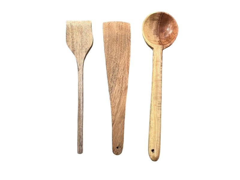 OGGN Handmade Neem Wood Spoon Spatula Set of 3 Wooden Spoons Spatulas Combo NonSticky Ladles Palta Turner Pasta Serving Spoon for FlippingFryingServing Food Pack of 3 - Image 4