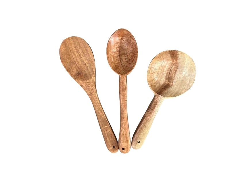 OGGN Handmade Neem Wood Spoon Spatula Set of 3 Wooden Spoons Spatulas Combo NonSticky Ladles Palta Turner Pasta Serving Spoon for FlippingFryingServing Food Pack of 3 - Image 5
