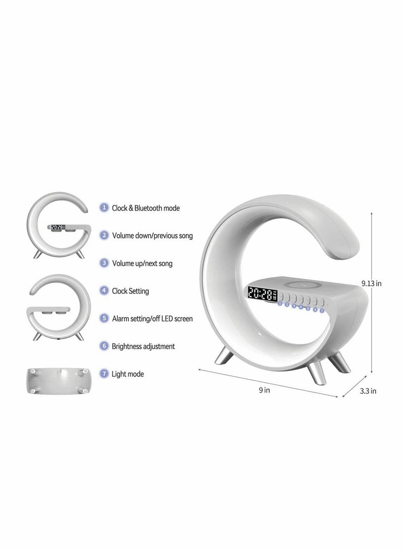 Portable LED Bluetooth Speaker with Wireless Charger, RGB Night Light, App Control, and Digital Alarm Clock - Atmosphere Lamp for Desk or Bedside (White) - Image 4