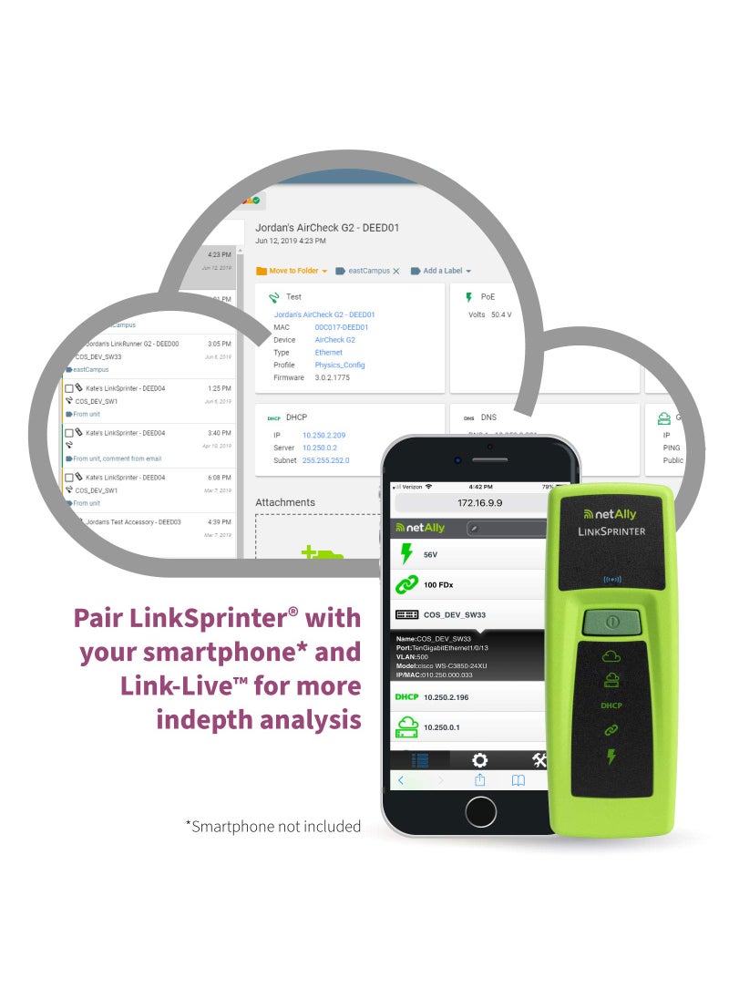 NETALLY NetAlly LSPRNTR-300 LinkSprinter 300 Network Tester with WiFi and Distance to Cable Fault Indication, w/WiFi & Distance to Cable Fault Indication  - Image 2