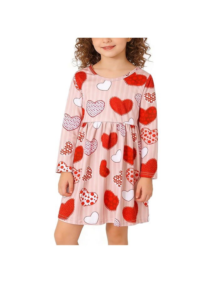 DACSOIT Valentines Toddler Girl Dress Love Hearts Print Ruffle Bottom Long Sleeve Casual Dress 3-8Y, #398 Love, 7-8 Years - Image 1