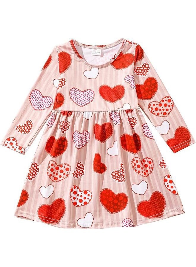 DACSOIT Valentines Toddler Girl Dress Love Hearts Print Ruffle Bottom Long Sleeve Casual Dress 3-8Y, #398 Love, 7-8 Years - Image 2