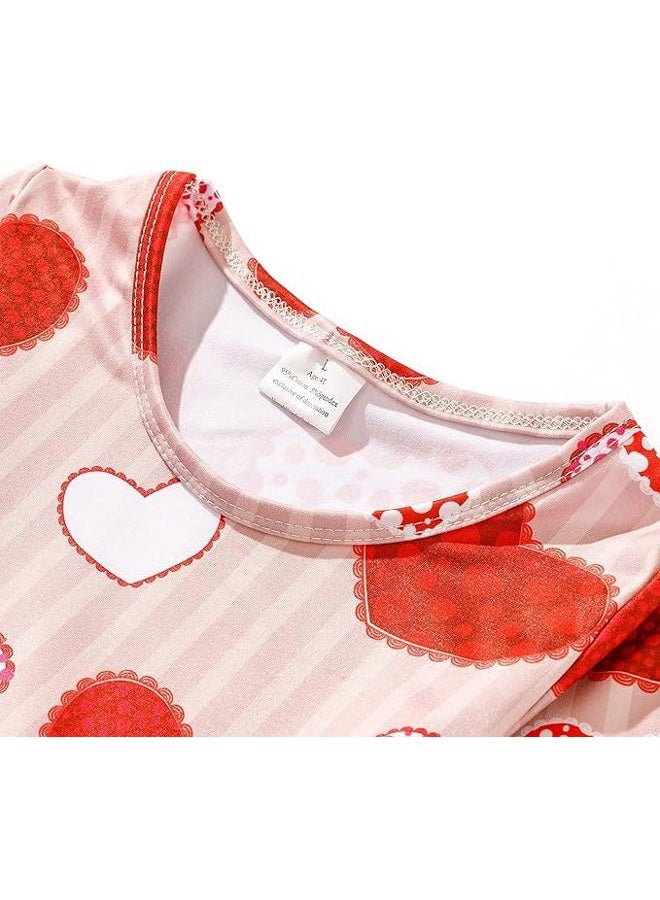 DACSOIT Valentines Toddler Girl Dress Love Hearts Print Ruffle Bottom Long Sleeve Casual Dress 3-8Y, #398 Love, 7-8 Years - Image 3