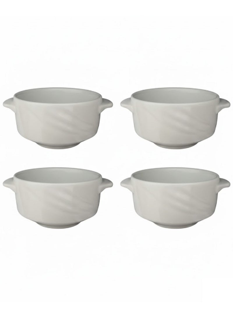 أوعية حساء أوعية بمقابض للطواجن والمعكرونة مجموعة من 4 قطع (أبيض غير لامع)
