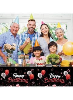 Breling 3 Pack Birthday Party Supplies Confetti Sprinkles Happy Birthday Tablecloths Starry Table Covers for Kids Adults Birthday Party Decorations, 54 x 108 Inches (Red and Black)  - Image 1