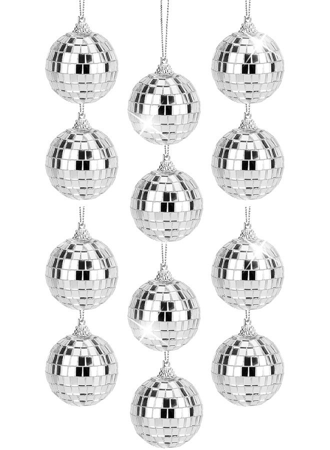 12 PCS Silver Bright Disco Ball Decor Reflective Mirror Balls with Hanging String for Parties, Birthdays, Weddings, Family Party Decoration - Image 1