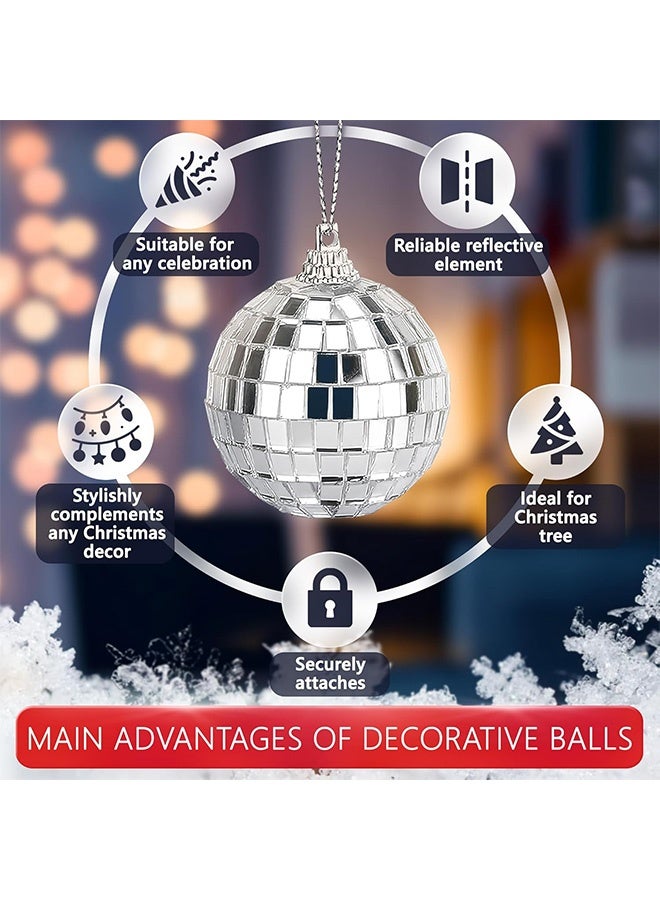 12 PCS Silver Bright Disco Ball Decor Reflective Mirror Balls with Hanging String for Parties, Birthdays, Weddings, Family Party Decoration - Image 4