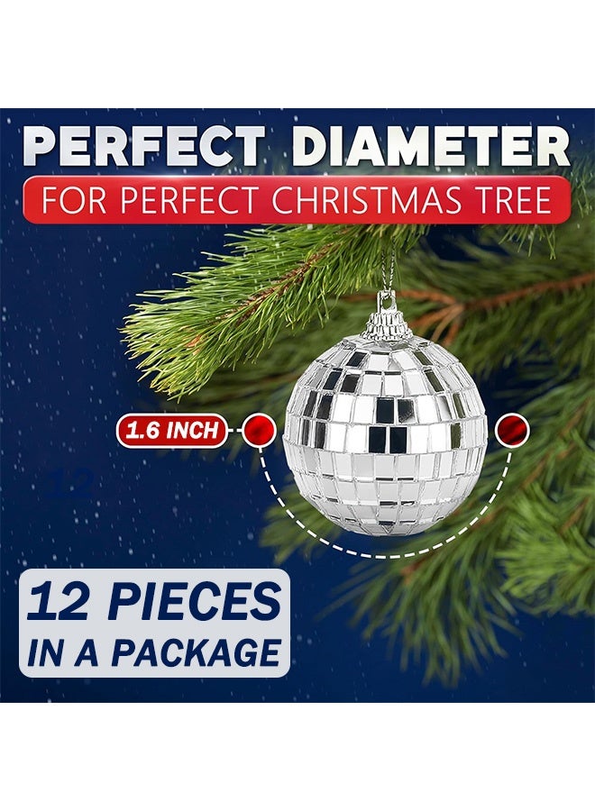 12 PCS Silver Bright Disco Ball Decor Reflective Mirror Balls with Hanging String for Parties, Birthdays, Weddings, Family Party Decoration - Image 2