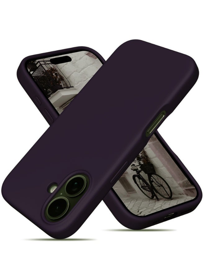 جراب متوافق مع iPhone 16 مقاس 6.1 بوصة، جراب هاتف نحيف من السيليكون السائل مكون من 4 طبقات من المطاط الهلامي الناعم المقاوم للصدمات مع بطانة من الألياف الدقيقة المضادة للخدش (أرجواني غامق)