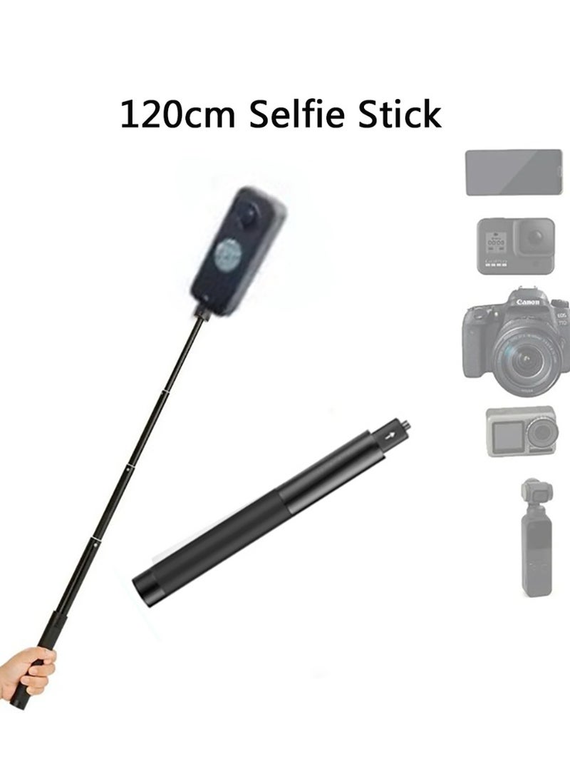 120cm Action camera Selfie Stick, 1/4 Extended Monopod Pole, Solid and Compact Design for Insta360 X5 X4 X3, for GoPro, DJI osmo Pocket 3/osmo 360, Action Camera - Image 1