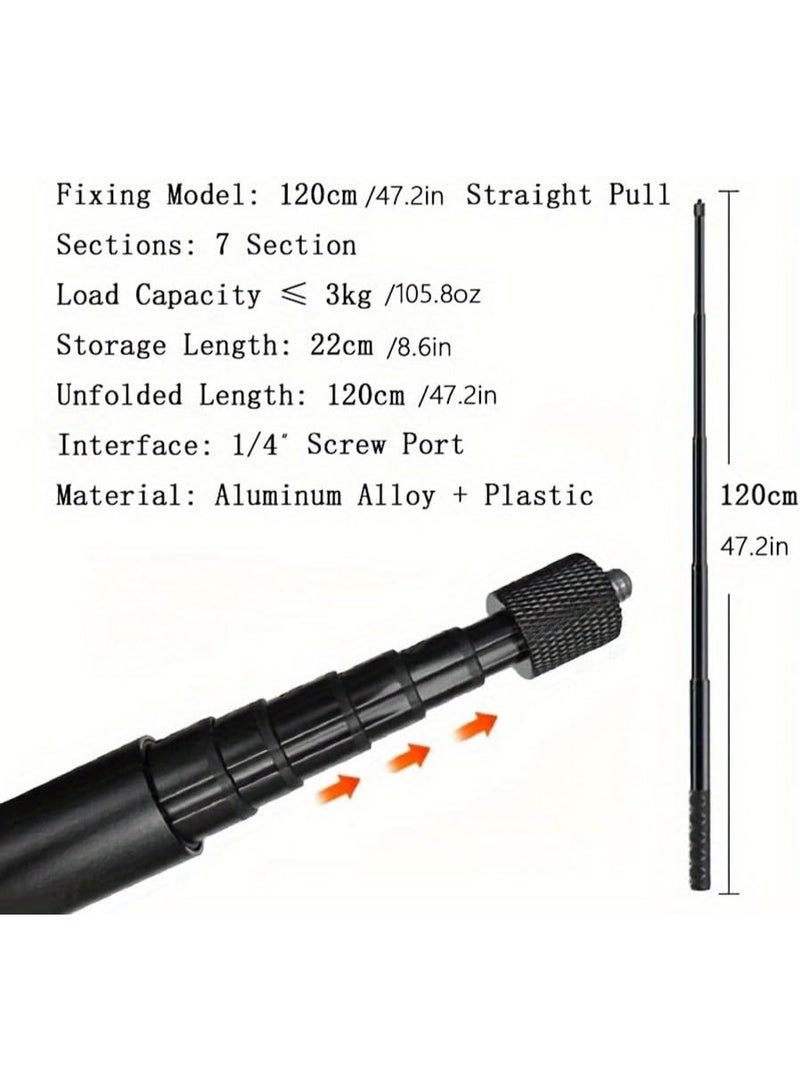 120cm Action camera Selfie Stick, 1/4 Extended Monopod Pole, Solid and Compact Design for Insta360 X5 X4 X3, for GoPro, DJI osmo Pocket 3/osmo 360, Action Camera - Image 5