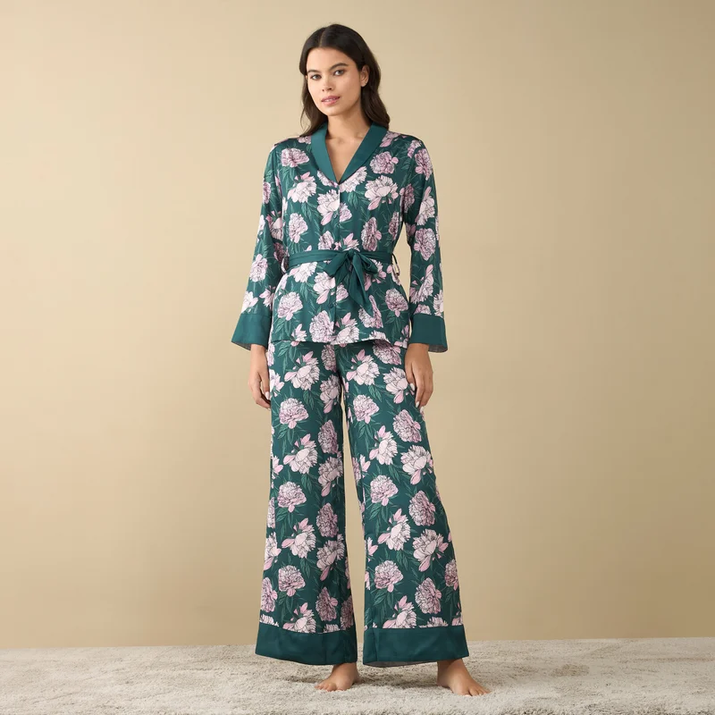Splash FAV All-Over Floral Print Shirt with Tie-Up and Pyjama Set
