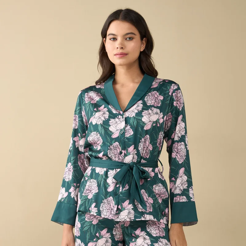 Splash FAV All-Over Floral Print Shirt with Tie-Up and Pyjama Set