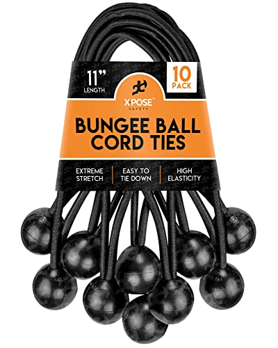 Xpose Safety Bungee Ball Cords 11 10 Pack Heavy Duty Black Stretch Rope with Ball Ties for Canopies Tarps Walls Cable Organization
